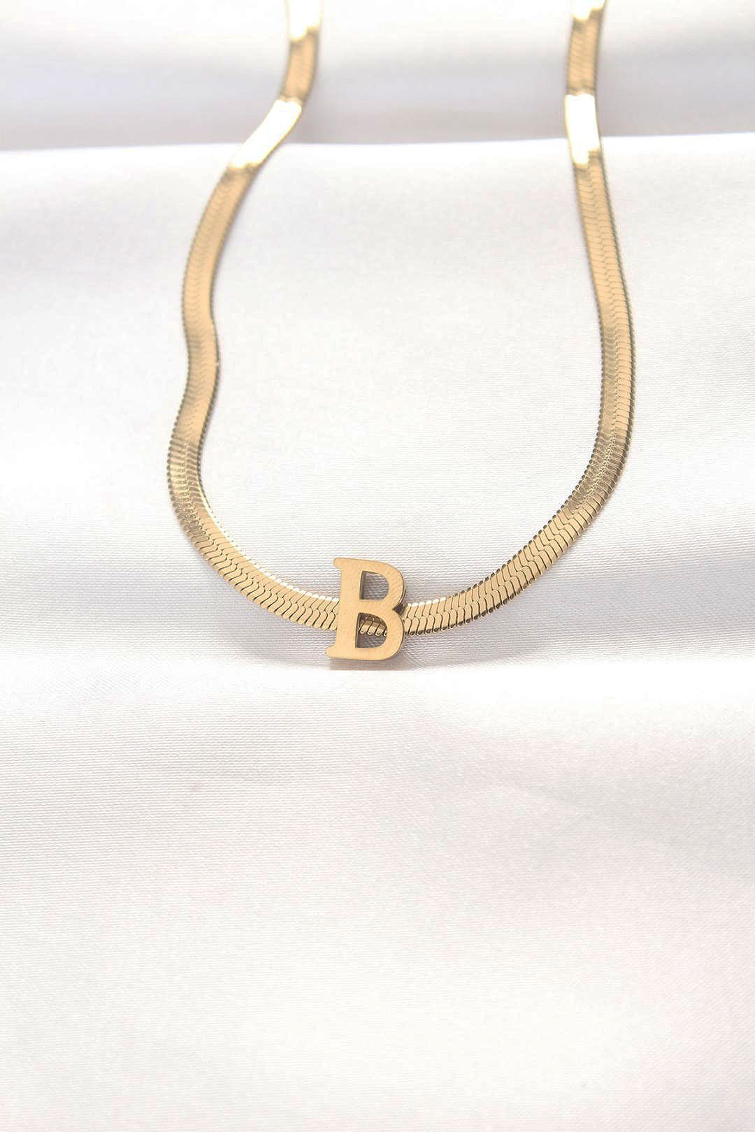 316L Çelik B Harfli Gold Renk İtalyan Zincirli Kolye