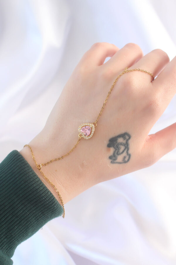 316L Çelik Gold Renk Pembe Zirkon Taşlı Kalp Model Şahmeran - Görsel 2