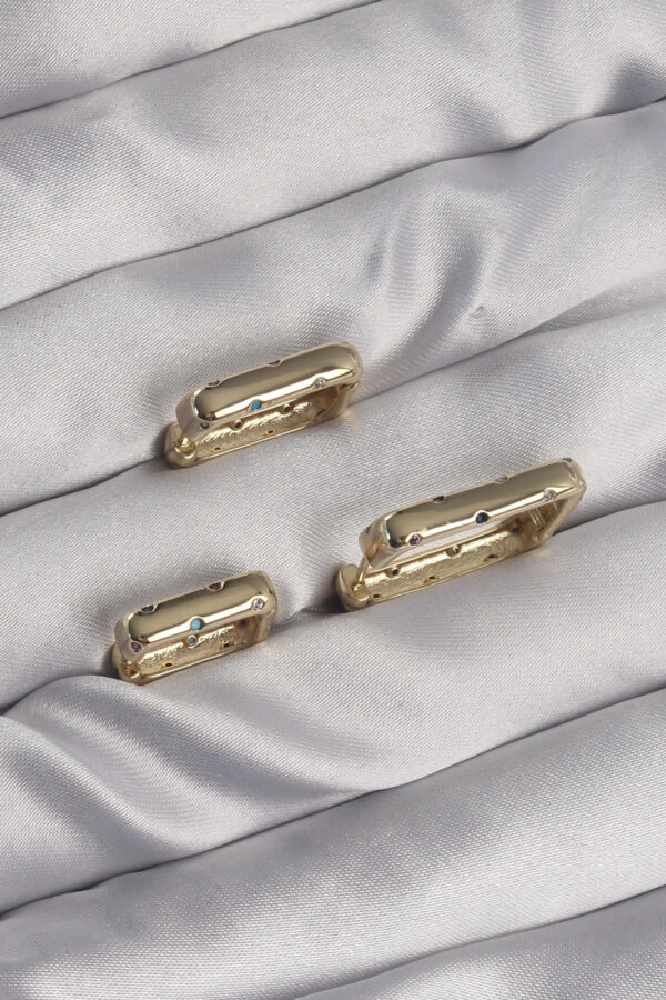 Pirinç Gold Renk Renkli Zirkon Taşlı Kare Model Küpe Seti - Görsel 2