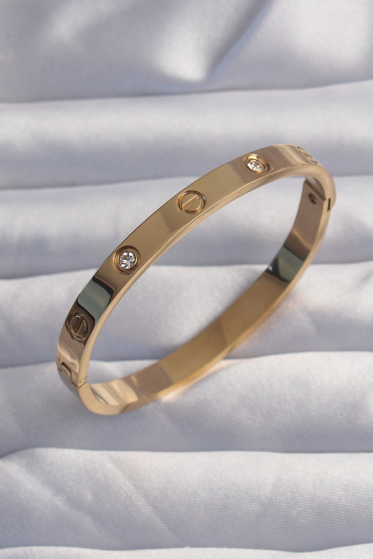 316L Çelik Baby Boy Gold Renk Zirkon Taşlı Model Kelepçe Bilezik