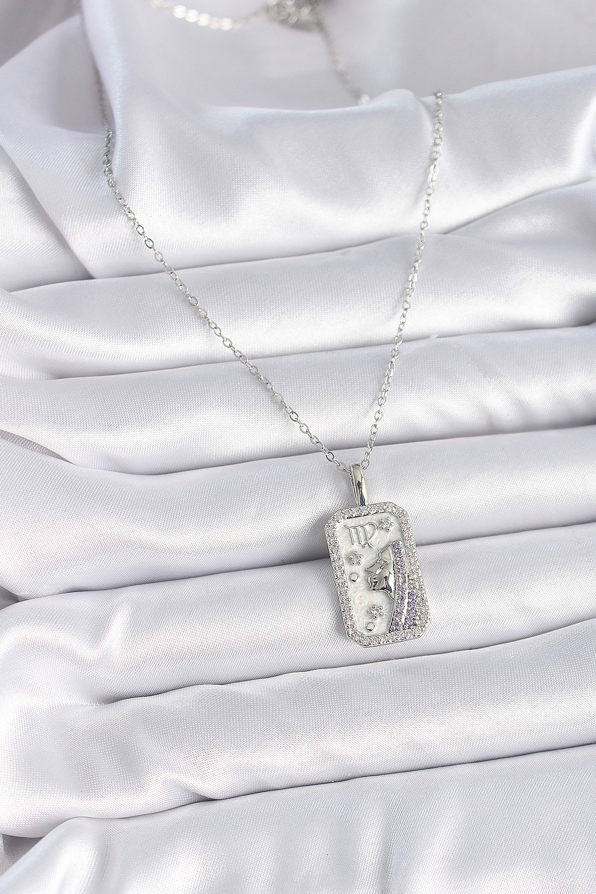 316L Çelik Gümüş Renk Başak Burcu Zirkon Taşlı Kadın Kolye - Görsel 2