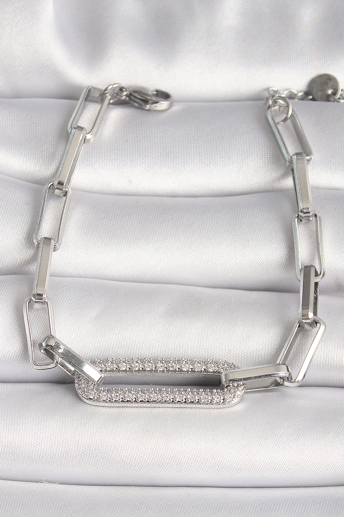 316L Çelik Gümüş Renk Zirkon Taşlı Zincir Kadın Bileklik