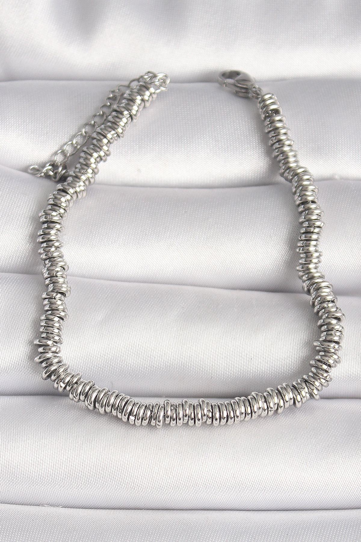 316L Çelik Gümüş Renk Minimal Çoklu Halka Model Kadın Bileklik